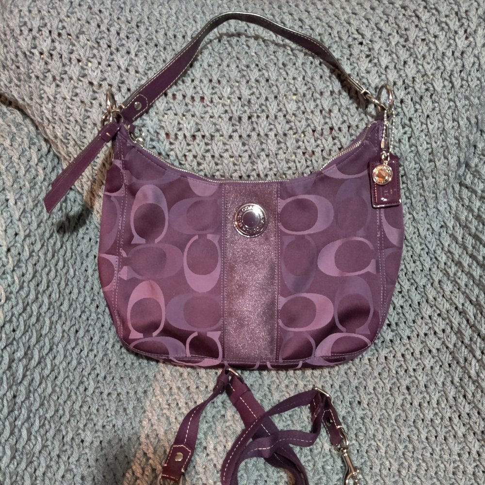 Coach Signature Stripe Convertible Hobo F20042